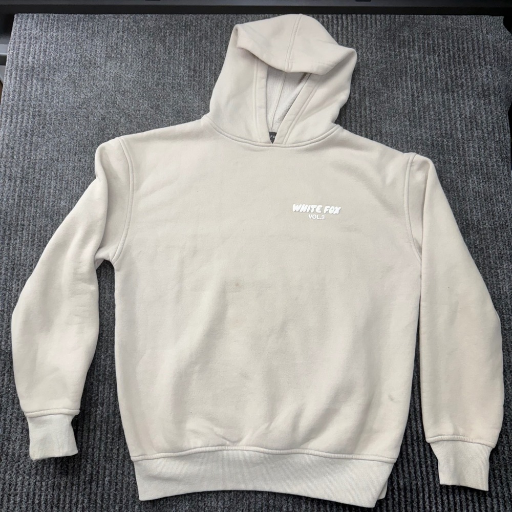 White Fox Vol.3 Hoodie Womens XS/S Beige Cream Puff Print Logo Pullover